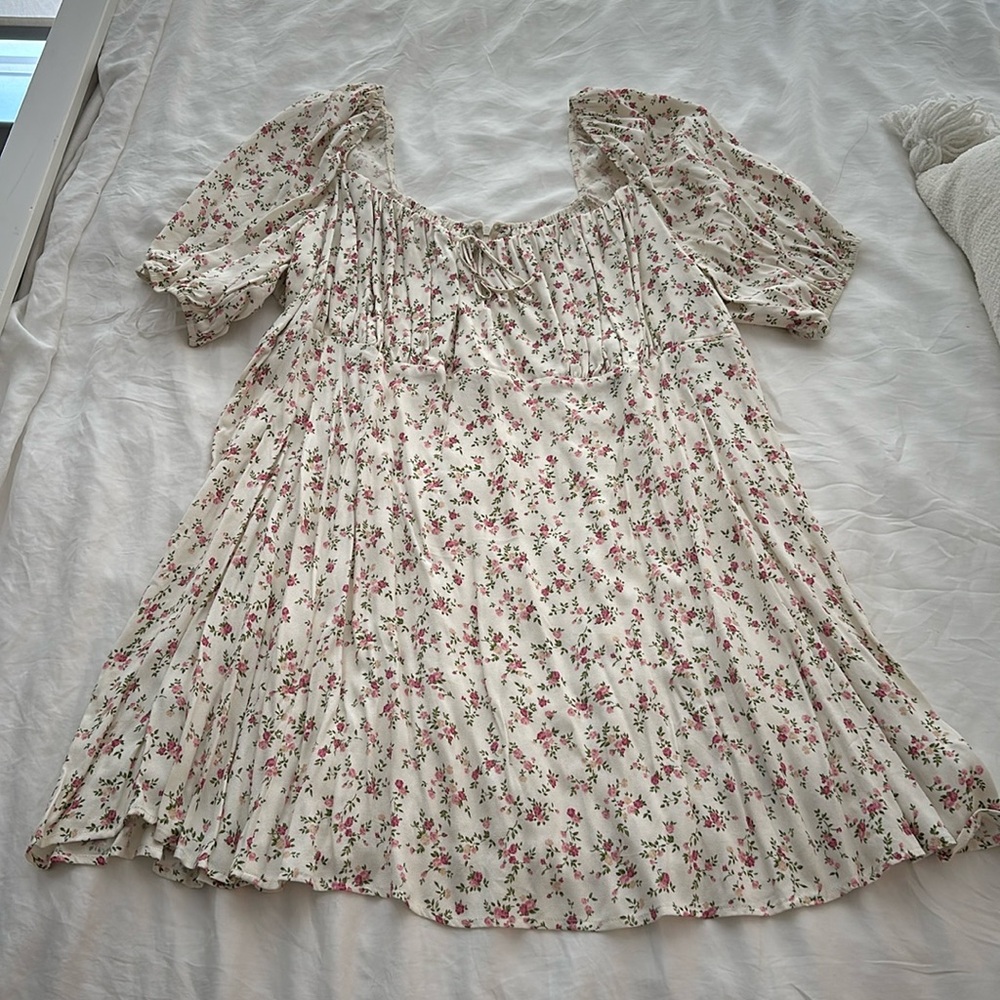 Reformation white milkmaid dress with pink floral print size 22